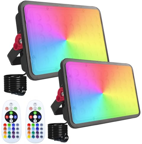 Indmird 2 Stück RGB LED Strahler 100W, RGB Strahle mit Fernsteuerung