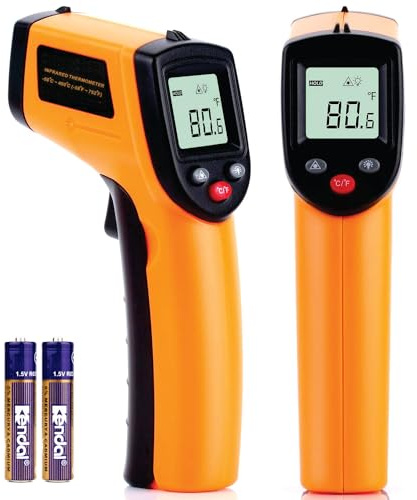 Thermomètre Infrarouge, Pistolet Température Laser, Sans Contact, écran LCD Rétroéclairé, -50 °C ~ 380 °C, Pour Cuisson, BBQ, Congélateur, Viande, Industrie, Orange