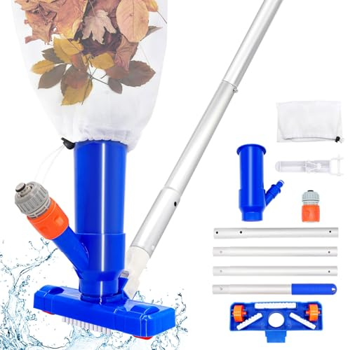 Forhandy 147 cm poolsugare golvdammsugare, poolsugare golv pool rengöringsset med borste, 4 avtagbar förstärkning aluminiumstång, pool dammsugare golv, poolgolvsugare set, poolrensare golvdammsugare