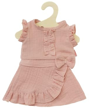 Heless 1423 - Puppenkleidung aus Musselin, 100% Bio-Baumwolle, 2-teiliges Set mit Wickelrock und Rüschen-Top in Rosa für Puppen und Kuscheltiere der Größe 28-35 cm