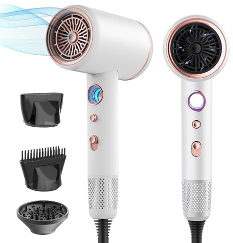 2400W Hairdryer Lightweight Travel Hair Dryer, Hair Dryer Ionic Hairdryers for Women, Blowdryer with Powerful AC Motor Quick Drying, 2 Speed 3 Heat Setting, 1 Diffuser & 2 Concentrator