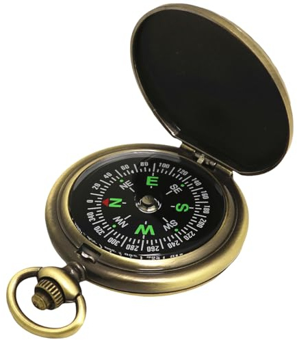 Retro Clamshell Compass, Bronze Luminous Compass, Waterproof Durable Pocket Navigation Compass for Camping, Hiking, Orienteering, and Survival Gear
