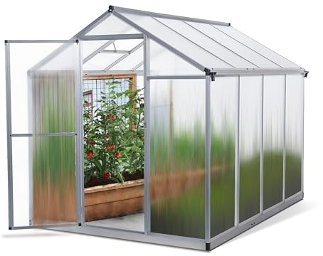 Euboer Gewächshaus Aluminium mit 242 x 178cm Fundament 4mm Platten gartengewächshäuser groß Treibhaus Winterfest Frühbeet Aufzucht 6,85m³