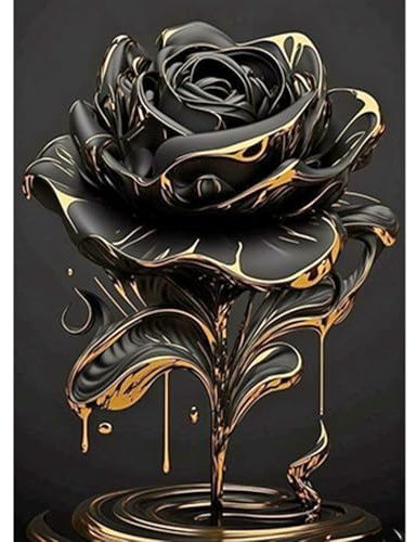 DCIDBEI 40 x 50 cm Diamond Painting Rose Gold Schwarz, 5D Diamantmalerei, Blumen, Kreuzstich, abstrakter Diamant, Kristall, Diamantkunst, Geschenk, originelle Dekoration, Handwerk, Wohnzimmer,