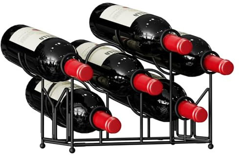 Nuovoware Portabottiglie Pieghevole da Banco, Portabottiglie per 6 Bottiglie, Organizzatore di Scaffali per Vino in Acciaio al Carbonio per Cucina, Tavolo, Bar, Armadietto, Cantina, Nero