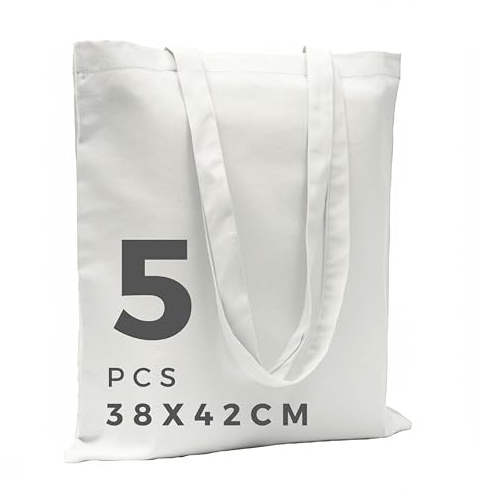 POLHIM® Hochwertige Stoffbeutel - Beutel für Wäsche, Sport, Shopping, Lebensmittel - Umweltfreundliche, Wiederverwendbare Jutebeutel -Unbedruckte 38 x 42 cm, 145 gr/m2, 5 Stück