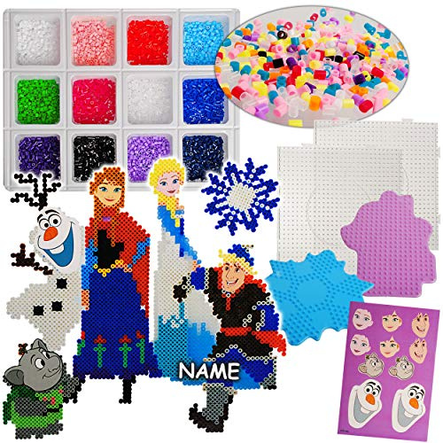 alles-meine.de GmbH XXL Bastelset 6000 Teile - Bügelperlen/Steckperlen - die Eiskönigin - Frozen - inkl. Name - Steckspiel - 4 Platten - Perlen Legen Figuren - Untersetzer Hi..