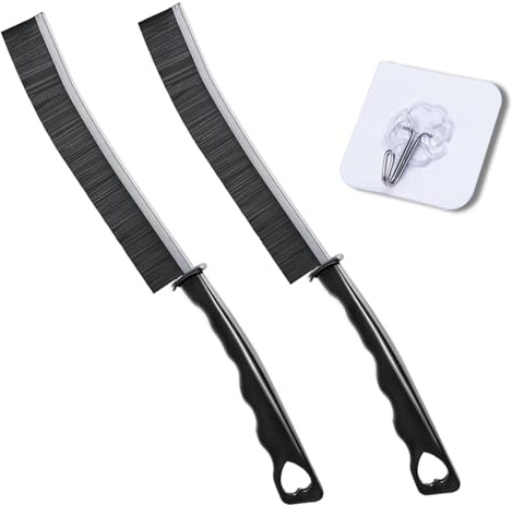 NavS Hard Bristle Crevice Cleaning Brush UK | Long and Thin Handle Grount Cleaning Brush for Hard to Reach Places in Your Bathroom, Kitchen, or Livingroom (Pack of 2 with 1 Hook)