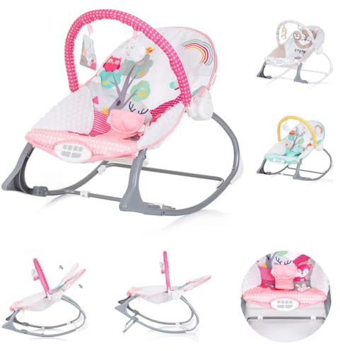 Chipolino Babywippe Melody 2 in 1 Gurt Musik Vibration Spieluhr Schaukelfunktion, Farben:pink