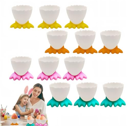 12 Eierbecher Lustig,Eierbecher Set Cartoon Eierständer Egg Cup Eierbecher Lustig Kunststoff Lustiger- Attraktive Farbige Eierbecher Für Junge Leute und Erwachsene - Praktische und Robuste Eierbecher