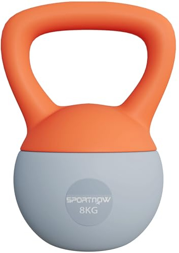 SPORTNOW Kettlebell morbido, 8 kg, con manico antiscivolo, per casa, palestra, sollevamento pesi e allenamento della forza, arancione e grigio