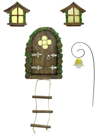 Pzuryhg Casas de Hadas para niños, casa de Hadas de gnomo, Ventana y Puerta para árboles, Accesorios de jardín en Miniatura, diseño de jardín Encantado al Aire Libre, decoración de Adorno de césped