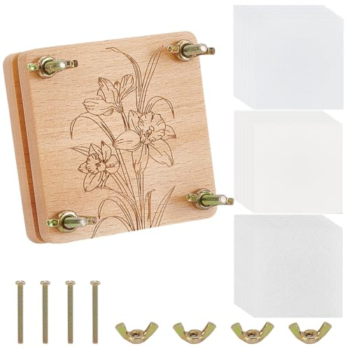 GOMAKERER Cartella Stampa Fiori, 8 strato Legno Fiore Foglia Pianta Pressatura Kit con Strumenti Piccola Pressa Botanica per Fai Da Te Pressato Fiori Arti, 7.6x7.55x0.85cm