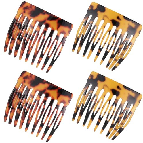 4 Stück Mini Einsteckkamm Haarkamm Zum Stecken Lamellenkamm French Hair Comb Haare Spaltzahn Französische Haar Seitenkämme für Damen Haar Styling Zubehör(Schildpatt, Braun)