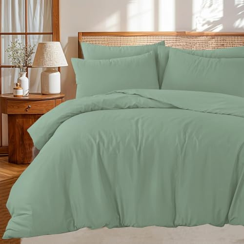 Linen Home King Size Duvet Cover Set Sage Green - Soft Microfibre King Quilt Cover with 2 Pillowcases,Easy Care Wrinkle Free Bedding Set of 3 Pcs(King, Sage Green)