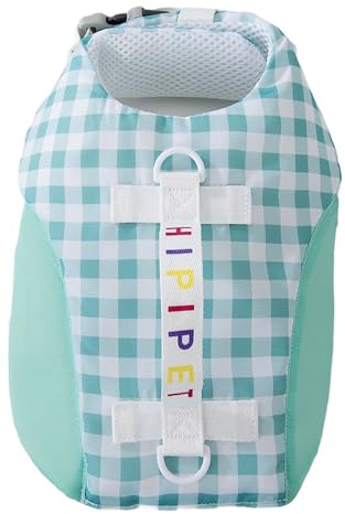 Jackanna Hundeschwimmweste Hundeschwimmweste schwimmend - Verstellbare Hundeschwimmweste mit Hals schwimmend Haustier Badebekleidung (Blau kariert, XL)