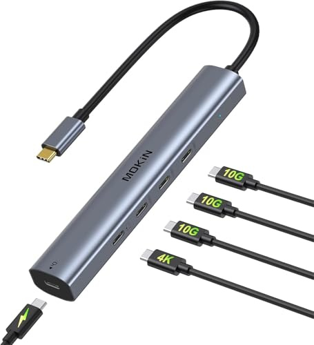MOKiN Hub USB C de 10 Gbps, adaptador para MacBook con salida de vídeo de 4 K a 60 Hz, carga PD de 100 W, transferencia de datos USB C, llave multipuerto para MacBook Pro, iPad Pro y dispositivos tipo