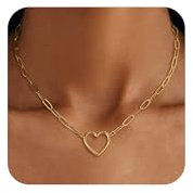 VIROMY Squisita Collana D'Oro Per Le Donne 14 k Oro/Argento Cuore Hollow Ciondolo Collana Carta Morsetto Cina Donne Gioielli A Forma Di Cuore Squisito, Ottone, Nessuna pietra preziosa