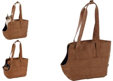 Hundetasche - Tragetasche Peaches Braun – 46x23x31,5cm – Kunstleder – Öffnung Oben – Boden herausnehmbar – Sicherheitsleine – 4 Außentaschen – Standfüße – pflegeleicht