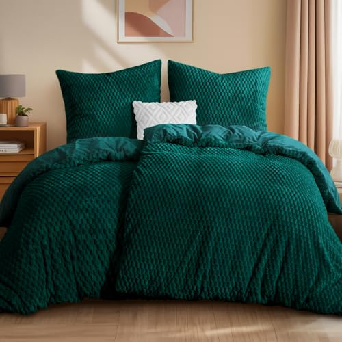 Aisbo Winter Flanell Bettwäsche 135x200 4teilig Grün - Warm Plüsch Winterbettwäsche Flauschige Teddy Fleece Cashmere Touch Bettbezug 2er Set und 2 Kissenbezüge 80x80 cm mit Reißverschluss