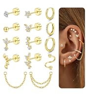 12 Stück Helix Piercings Gold Chirurgenstahl Ohrringe Medizinische Ohrstecker Ohrringe Klein Creolen CZ Blume Knorpel Piercing Ohr Set Rook Helix Tragus Conch Piercing 16G Gold CZ