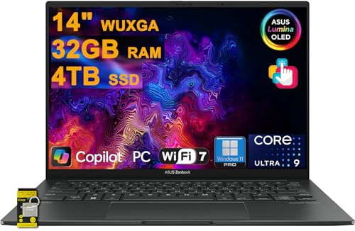 ASUS Zenbook 14 Laptop 14 pollici WUXGA OLED Touch (100% DCI-P3, 500nits HDR) Intel 16-core Ultra 9 285H (GPU fino a 77 tops) 32 GB RAM 4 TB SSD per Creator Business Professional Win11Pro ICP Hub