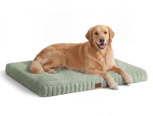 DOPEDIO Dog Bed Green M 76 * 51 * 7.5cm With Washable Cover | Soft and Warm Flannel,Waterproof Lining,Calming Mattress with Anti Slip Bottom