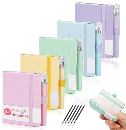 Mulaibdin 5 Pz Taccuino Tascabile, Quaderno Appunti Piccolo, Block Notes Piccoli con Penna, A7 Quadernino Piccolo, Taccuino Appunti portatile per Scolastiche,Ufficio,Diario di Viaggio, 200 Pagine (A)