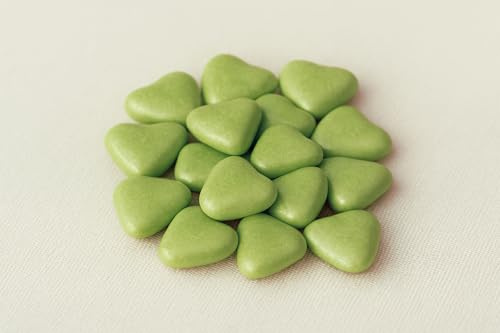 Dragées Petits Coeurs au Chocolat Suprême, 70% Cacao, 21 Couleur au Choix, Fabrication Artisanale Française, 250g (Vert Sauge)