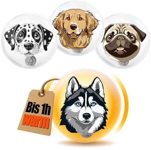 COM-FOUR® 4X Taschenwärmer wiederverwendbar, Handwärmer mit Hunde Motiven | Wärmepads für kalte Tage und für unterwegs - Wärmeknickkissen