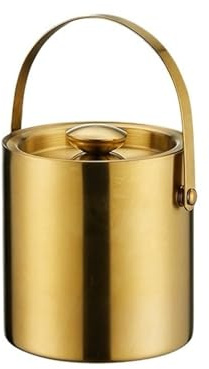 Bar Gold Stainless Steel Double Layer Ice Bucket with Lid for Cocktail Bars, Freezers, and Wine Champagne(Small)