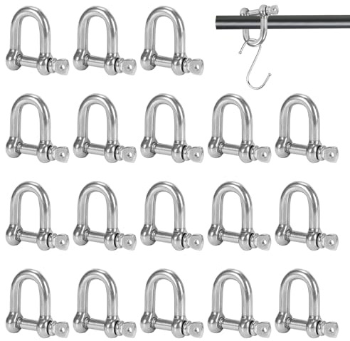 18 PCS M6 D Shackle Heavy Duty,Stainless Steel Shackles Screw,Pin Shackle,220kg Capacity for Hiking Accessories and Rope Chain Link Marine Mounting,Camping,Sports