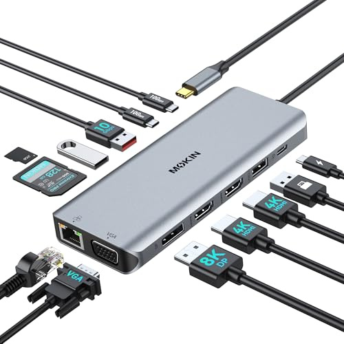 MOKiN Laptop Docking Station 4 Monitor for Windows, 13-in-1 2HDMI DP VGA | Triple Display Dock 4K@60Hz, USB-C Docking Station for Dell HP, 10Gbps USB A/C, Gigabit Ethernet, SD/microSD, 100W PD