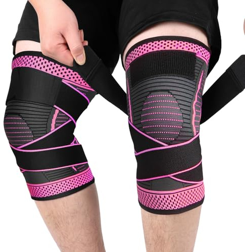 Ruilaibao Kniebandage xxxl übergewicht für Dicke Oberschenkel Einstellbar Kniebandage Große Größe 4xl 5xl für Dicke Beine Damen und Männer Sport Kniestütze für Fitness Joggen 2 Stück (Rosenrot, 5XL)