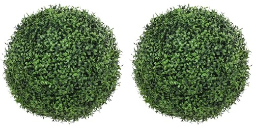 HOMCOM Set med 2 konstgjorda buxbom bollar, 42 cm i kruka med 682 blad, UV-beständiga, dekorativa växter för inomhus- och utomhusbruk, hem eller kontor