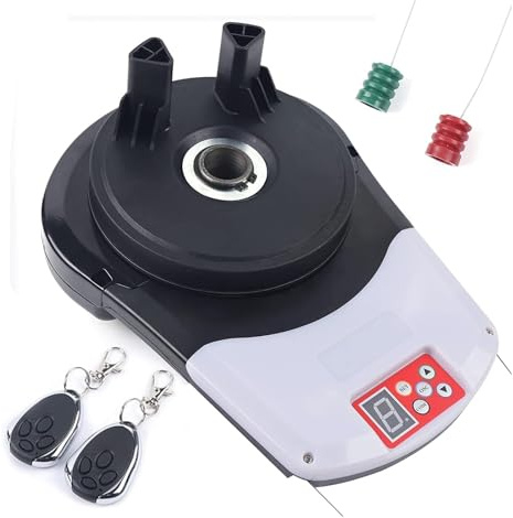 Abridor automático de puerta de garaje, motor de persiana enrollable resistente con 2 controles remotos para almacén o granero