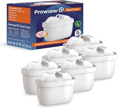 6 Pack of ProWater Clearcup+ Universal Filter Cartridges Compatible with All Leading Brands, Water Jugs, White, fits -Marella-Elemaris-Bosch Tassimo & Kettles