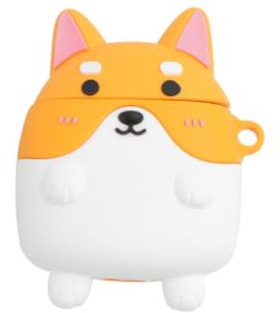 HEMOTON Süße Kabellose Kopfhörer Schutzhülle aus Silikon mit Corgi Motiv Stoßfest und Langlebig Kompatibel mit Airpods Inklusive Praktischer Karabiner für Outdoor Aktivitäten