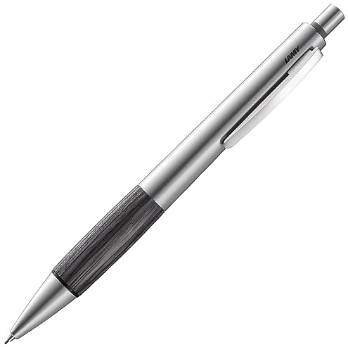 LAMY accent Druckbleistift 196 – Aluminiumfarbener Bleistift mit austauschbarem deepred wood (DR) Griffstück und Radiertip – mit 0,7mm Feinstrichmine (LAMY M 40)