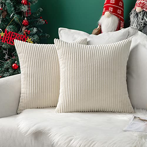 MIULEE 2er Set Weihnachten Kissenbezüge Kord Kissenhülle Dekorative Kissenbezug Sofakissen Couchkissen Dekokissen Zierkissenbezug Deko Kissenhülle mit Verstecktem Reißverschluss 50x50 cm Beige