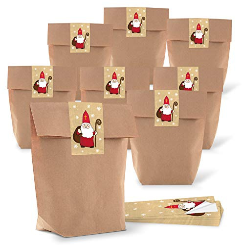 Logbuch-Verlag 50 kleine Weihnachten Geschenktüten Geschenkbeutel 16,5 x 26 x 6,5 cm Verpackung Geschenke Kunden Mitarbeiter Beutel Kraftpapier zum Befüllen