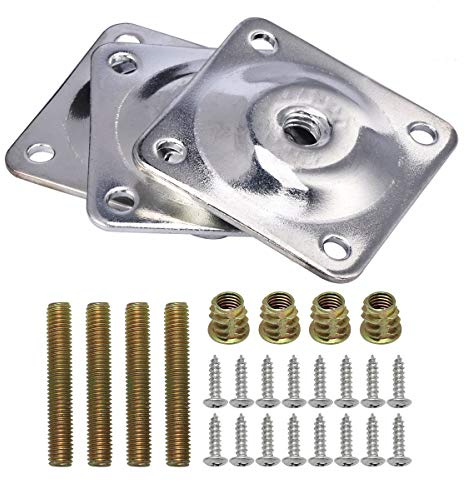 La Vane Leg Mounting Plates, Set of 4 Furniture Leg Attachment Plates with Hanger Bolts Screws for Furniture Sofa Couch Seat