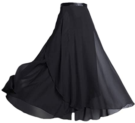 Ballett Wickelrock Chiffon Damen Tanz Rock Mit Taille Krawatte Maxi Länger Und Dünner Schwarz