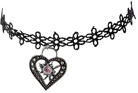 Schöneberger Trachten Kropfband Blume, Herz und Edelweiss - Kropf-Band elastisch mit Herz & Stein Anhänger - div. Farben