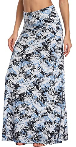 EXCHIC Kjol för damer, kjol i boho-stil, böljande kjol, maxikjol med elastisk hög midja, lång kjol, 4, M