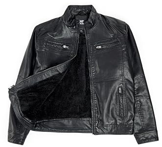 X RAY Teen Faux Leather Jacket for Fall & Winter, Kids Outerwear Coat, Motorcycle PU Leather Jacket for Boys, Black, X-Large