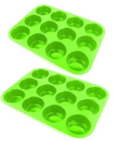 E FAST CE4 2pcs Muffin Tray, Silicone Non-Stick Coating, LFGB & BPA Free, Cupcake Baking Pan, Perfect for Cupcakes, Brownies, Pudding, Tarts, Egg Bites-Blue (Green)