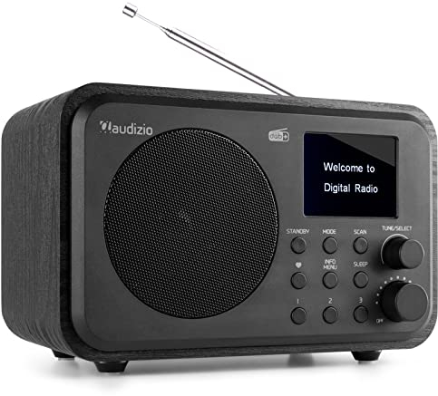 Audizio Milan - Radio Digital Dab/FM portátil con Bluetooth, batería Recargable, Despertador, 40 presintonías, Salida de línea y Temporizador, Ideal para Viajes, Cocina u Oficina, Color Negro