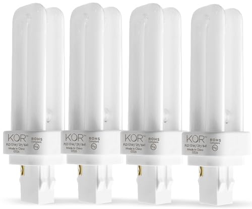 (4 Pack) 13 Watt Double Tube – 2 Pin (GX23-2) Base - 4100K CFL-Plug-in Replacement for Sylvania 21120/20708 - CF13DD/841/ECO - GE 97589 - F13DBX23/841/ECO - Philips 383133 PL-C13W/41/USA/ALTO.