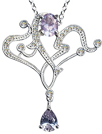 I HALSKETTE mit Anhänger I Echt Massiv Silber 925 + Zirkonia I Jugendstil Design I Steinfarbe: klar weiss violettI Online Shop Schmuck kaufen I 54078 I